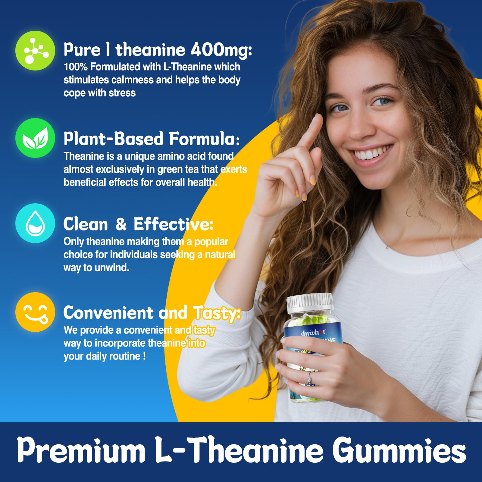 duwhot vegan L-Theanine Gummies emphasize plant-based ingredients