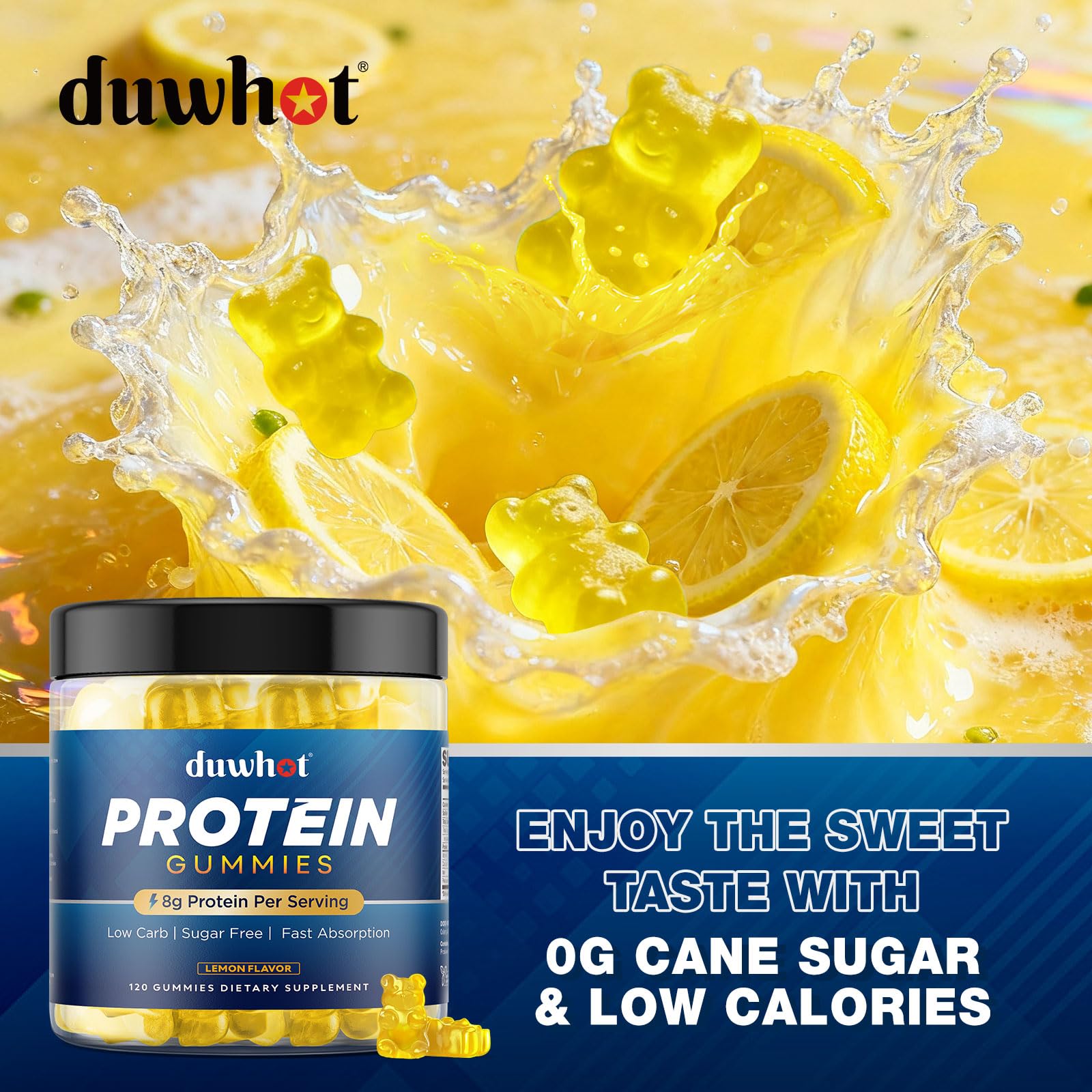 duwhot whey protein gummies lemon on desk with notebook for convenient snack
