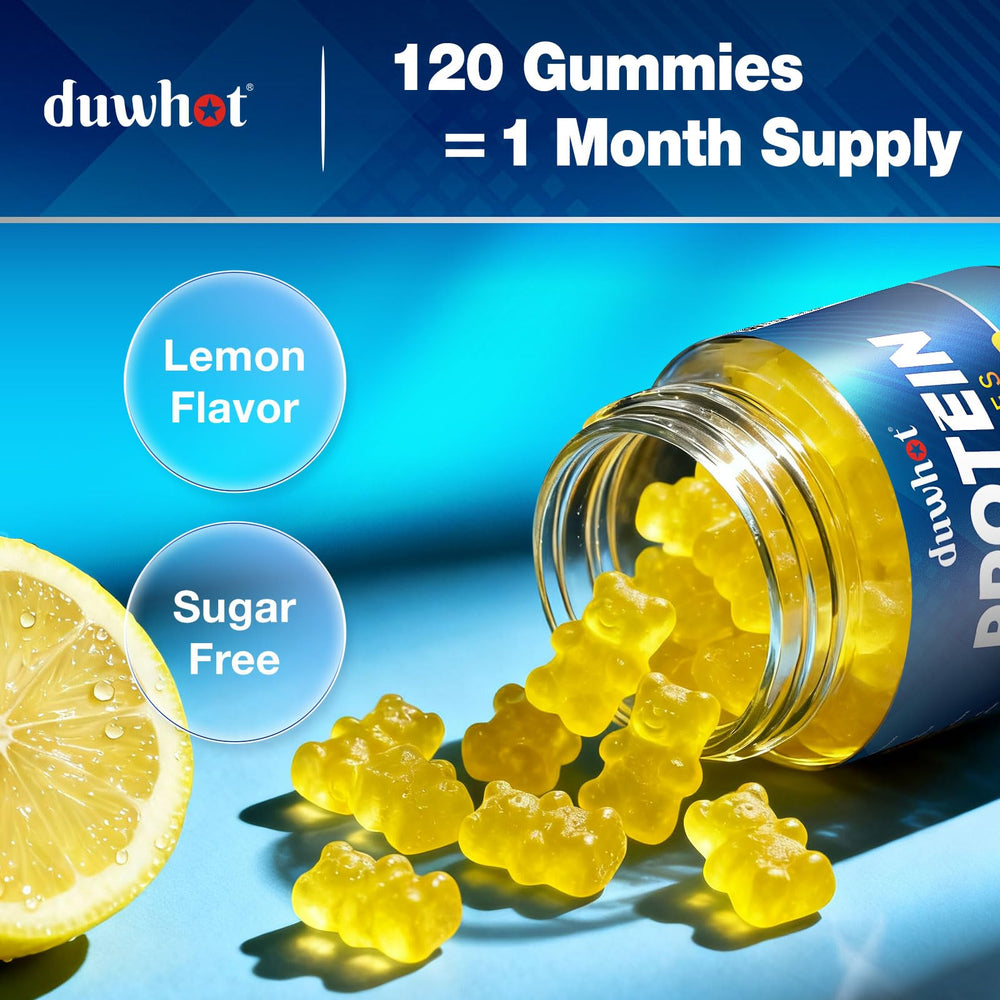 duwhot whey protein gummies lemon ingredients list visible for transparency