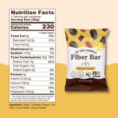D'Vash Fiber Bars Pecan Cacao bar close-up shows texture and fiber.