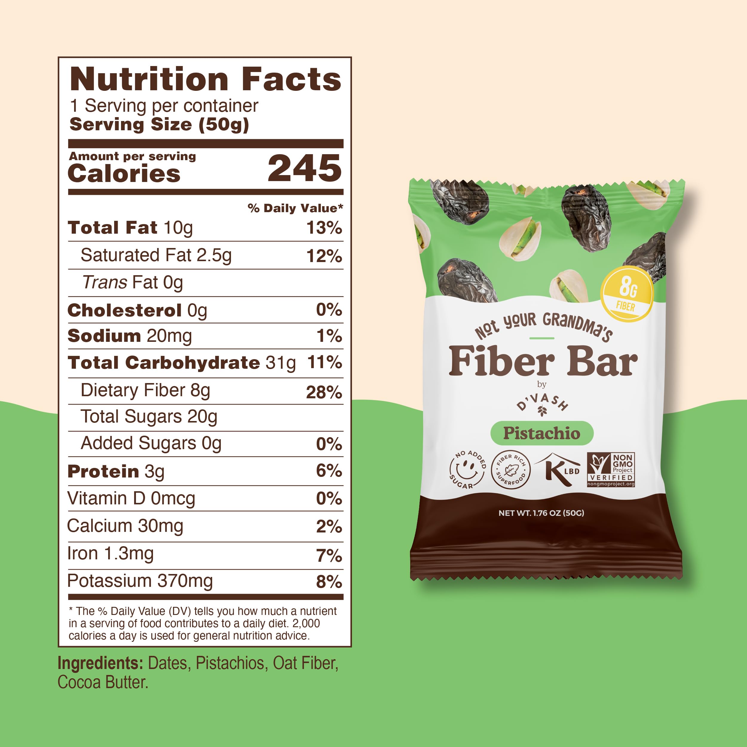 Dvash Not Your Grandma’s Cacao Peanut Butter fiber bar close-up