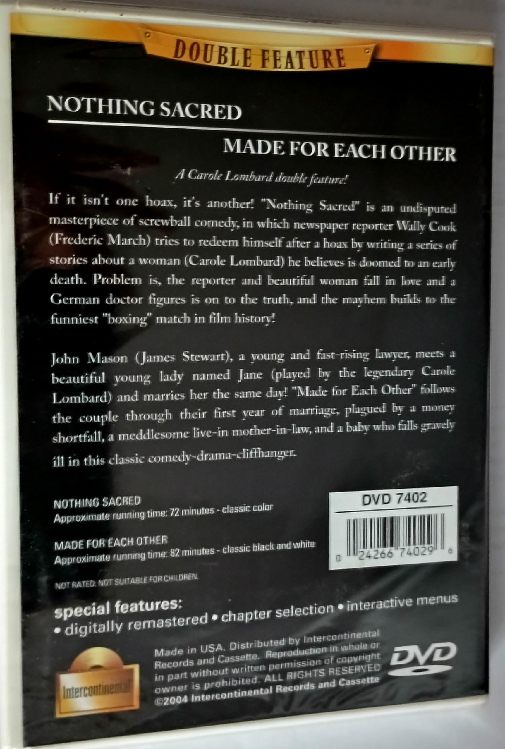 DVD Cult Classics Nothing Sacred Made for Each Other disc art invites a cozy vintage film night.