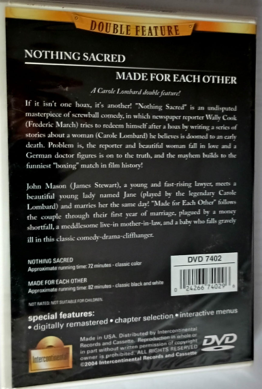 DVD Cult Classics Nothing Sacred Made for Each Other disc art invites a cozy vintage film night.