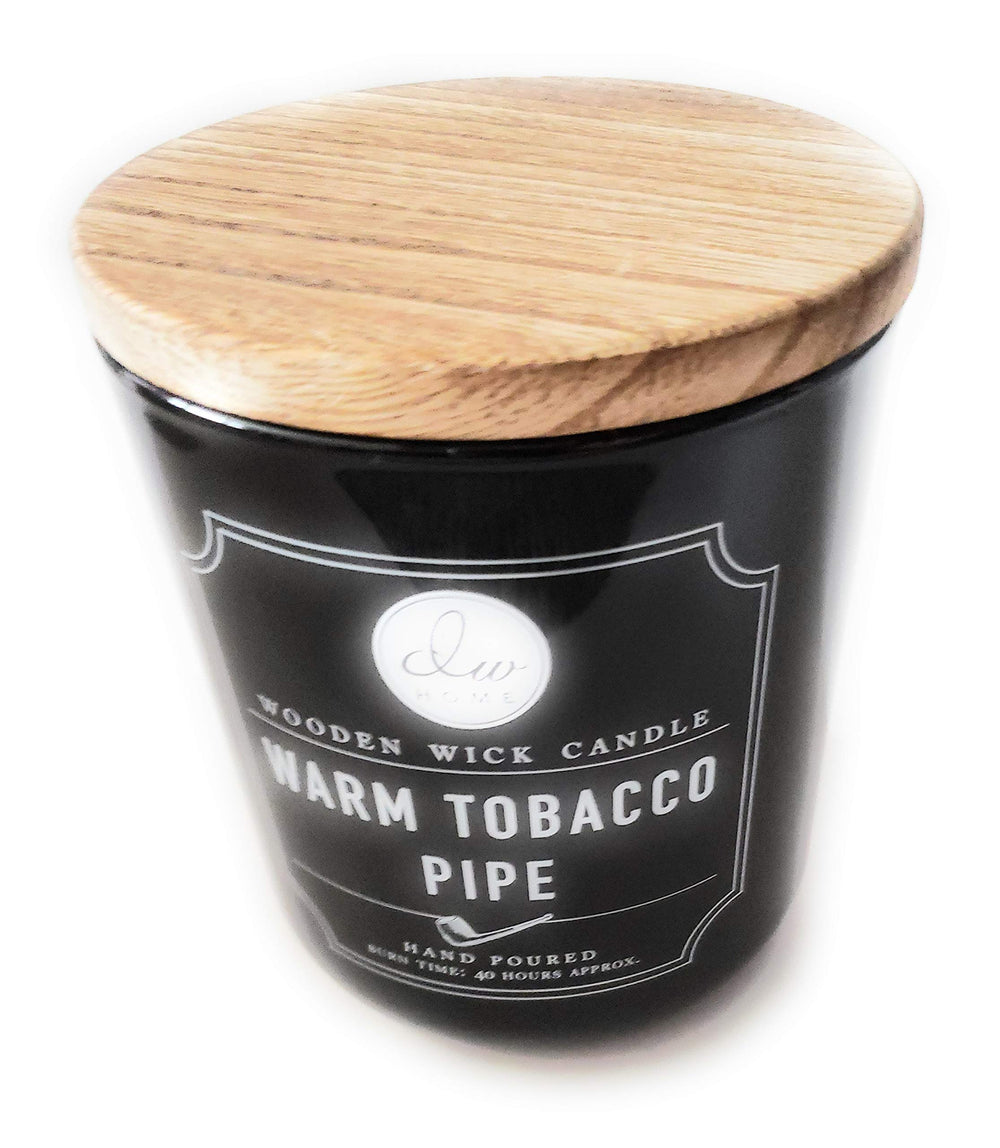 DW Home Warm Tobacco Pipe wooden wick candle with wood top for cozy ambiance