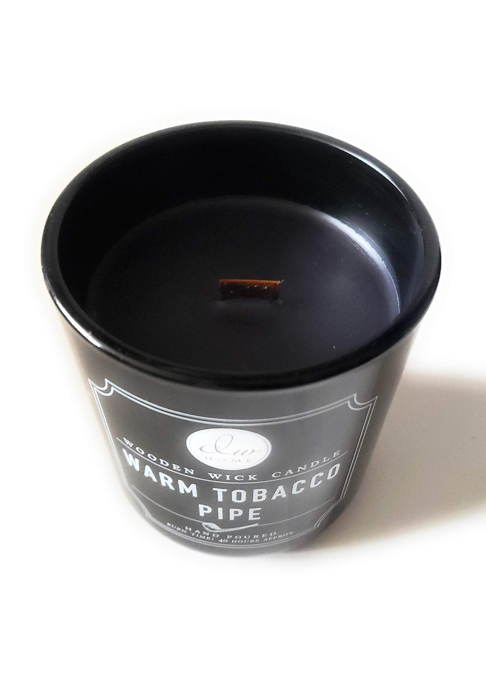 DW Home Warm Tobacco Pipe scented candle closeup highlighting rich fragrance and long-lasting burn
