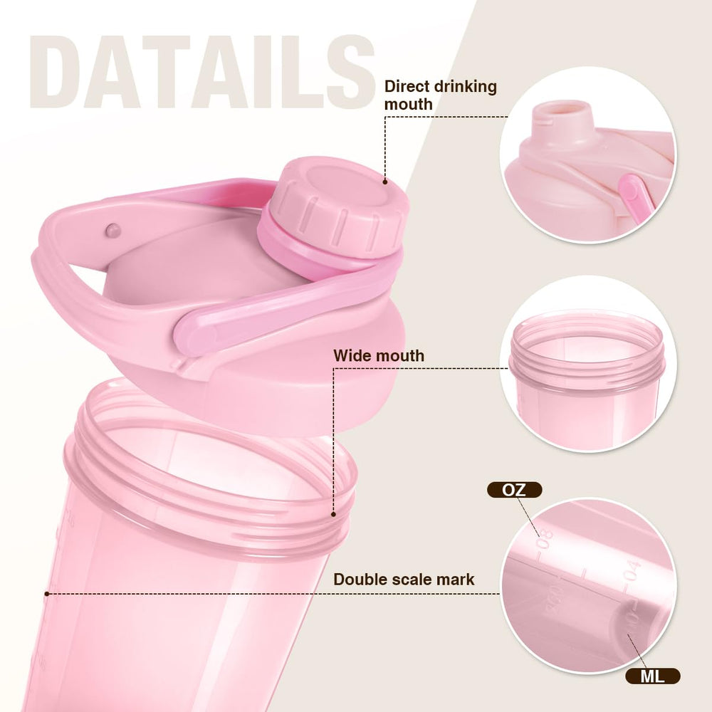 Wide mouth and measuring marks for easy scoop and liquid addition.