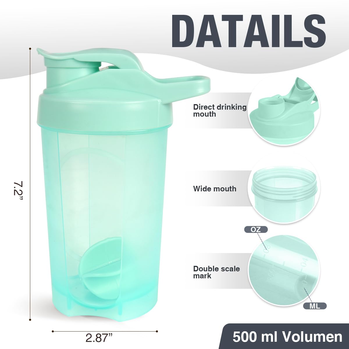 D.Y.A 16oz shaker bottle with leak-proof cap to prevent spills during workouts.