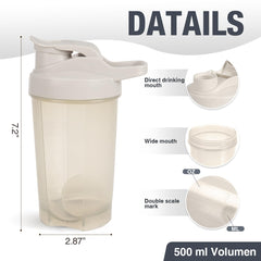 D.Y.A 16oz shaker bottle wide mouth and marking scales for easy filling.