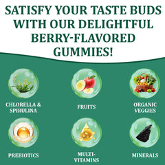 DYDUON Greens Gummies eight-pack display illustrates portable wellness in compact sachets.