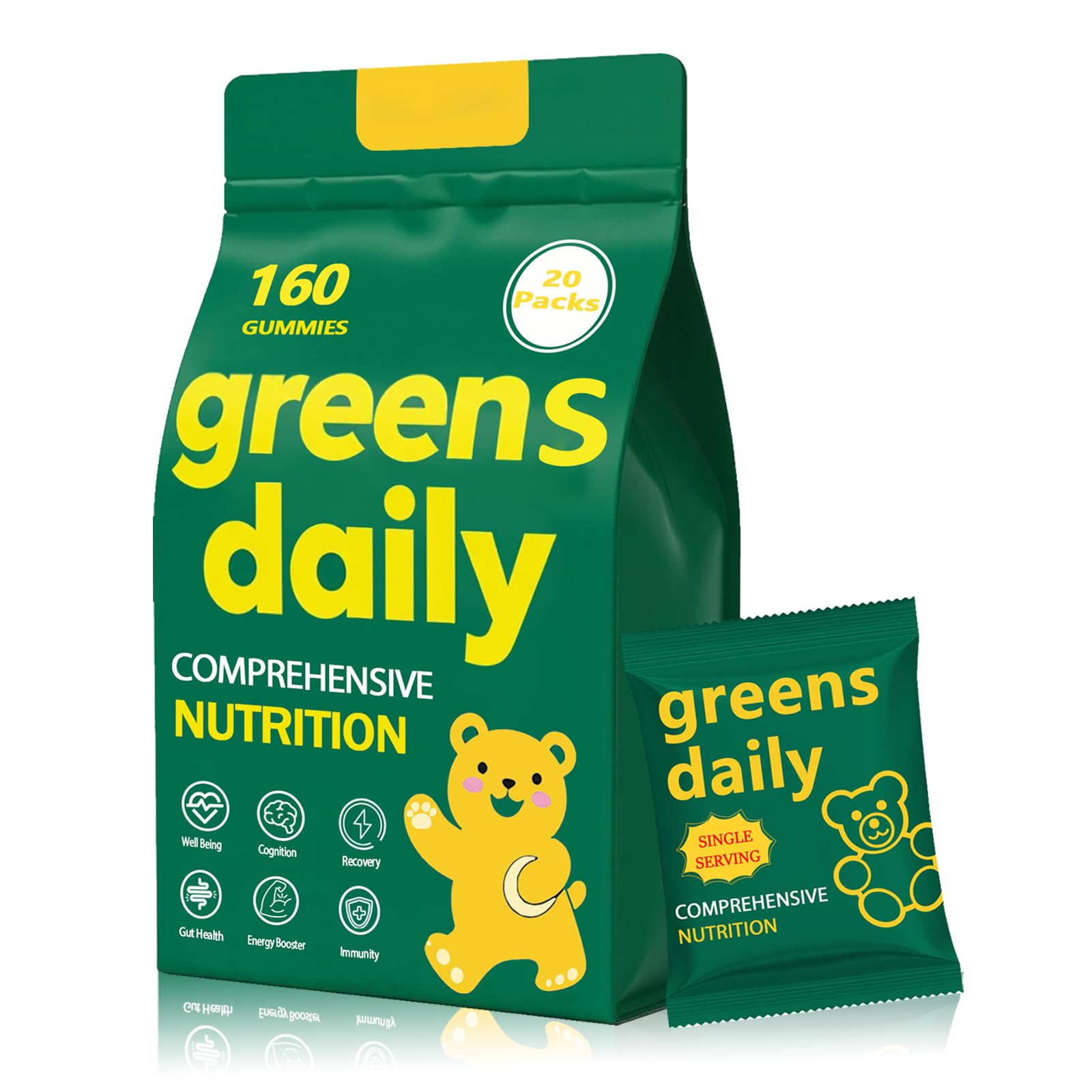 DYDUON Greens Gummies packaging showcases easy, on-the-go daily greens.