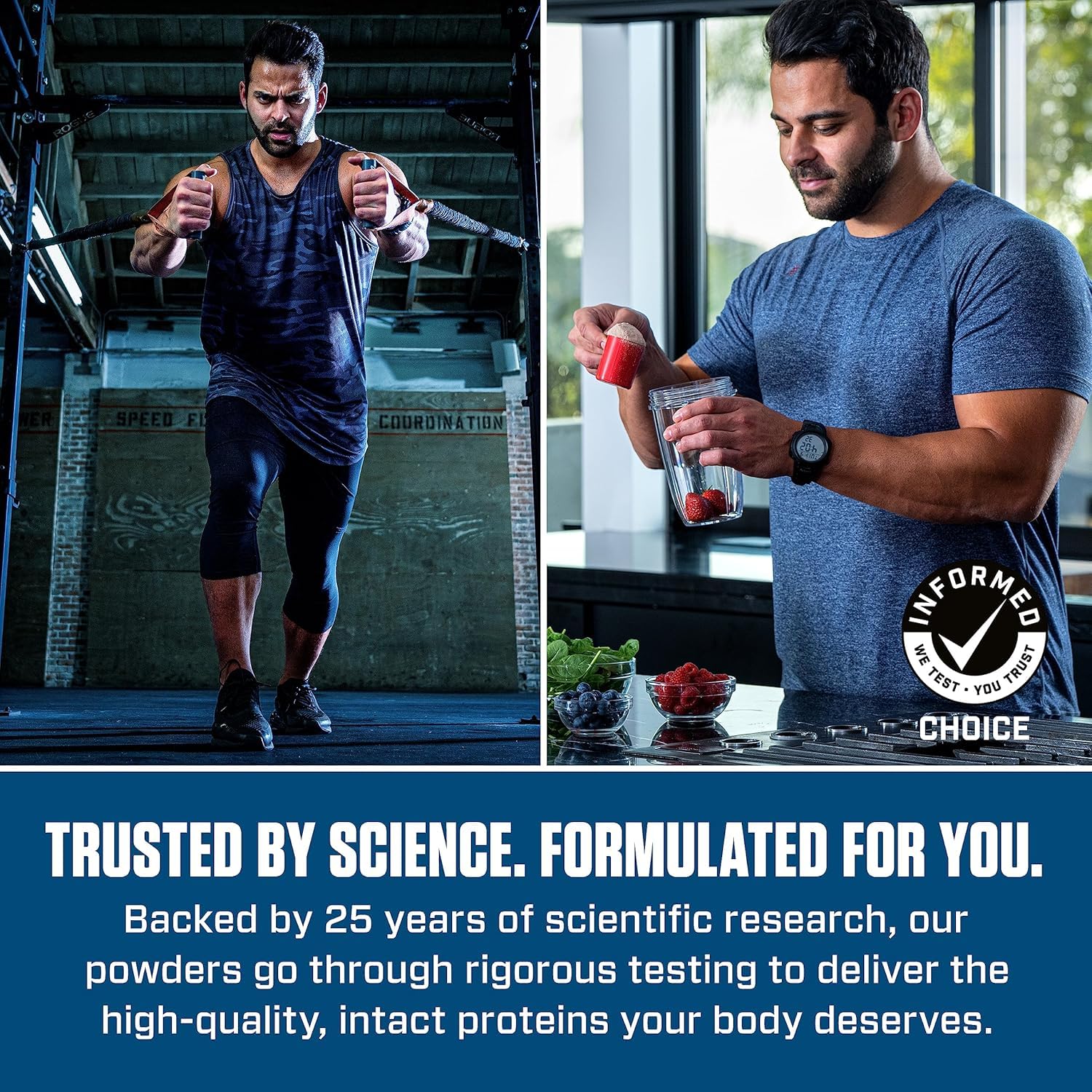 Dymatize Elite 100% Whey Vanilla serving delivering 25g protein per scoop.