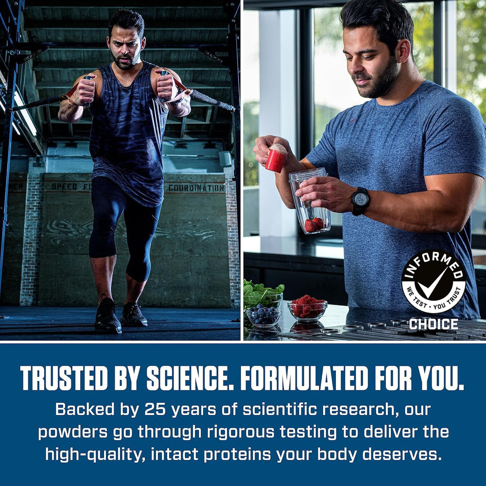 Dymatize Elite 100% Whey Vanilla serving delivering 25g protein per scoop.