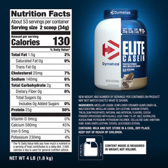 Dymatize Elite Casein Cookies and Cream pour for a slow-release nighttime shake.