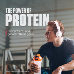 Dymatize Elite whey label closeup, fast-digesting protein formula highlighted.