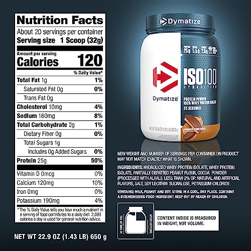 Dymatize ISO100 ingredients panel highlighting purified protein process
