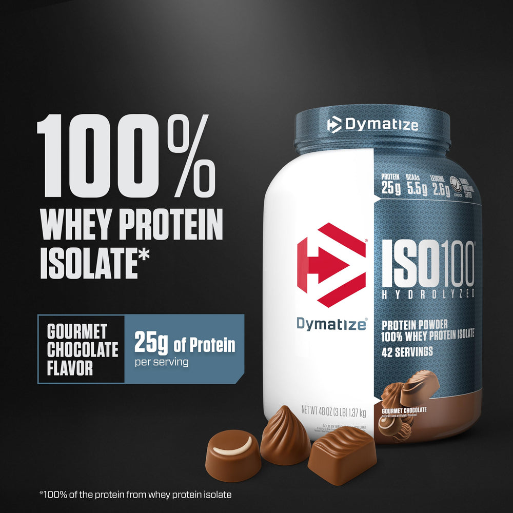 ISO100 protein powder scoop showing convenient serving for post-workout shake.