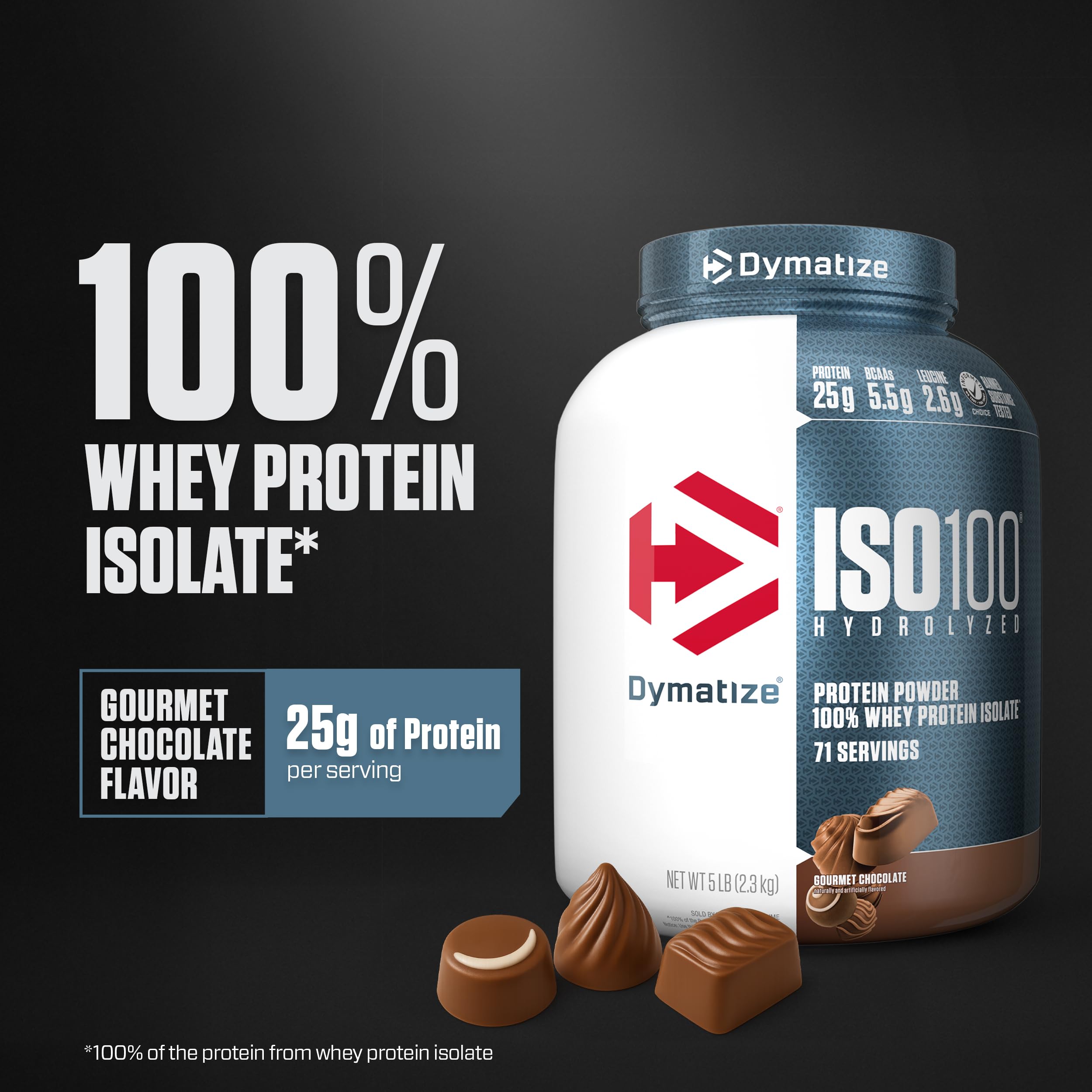 Dymatize ISO100 scoop pouring into shaker for fast-digesting shake.