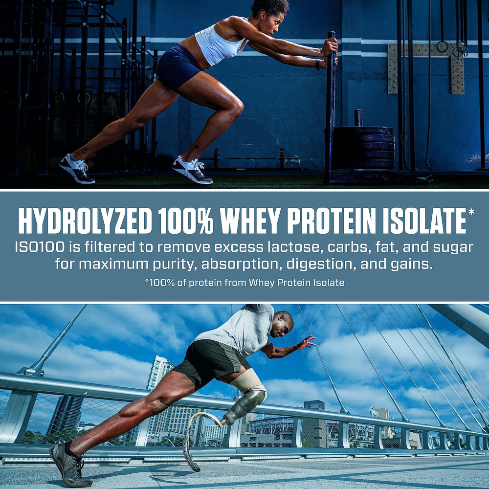 Dymatize ISO100 scoop ensures precise measurement for consistent shakes.