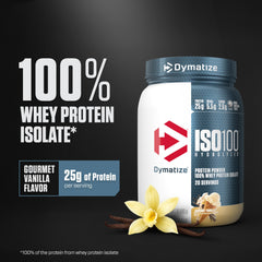 Dymatize ISO100 vanilla shake being poured for fast-digesting protein