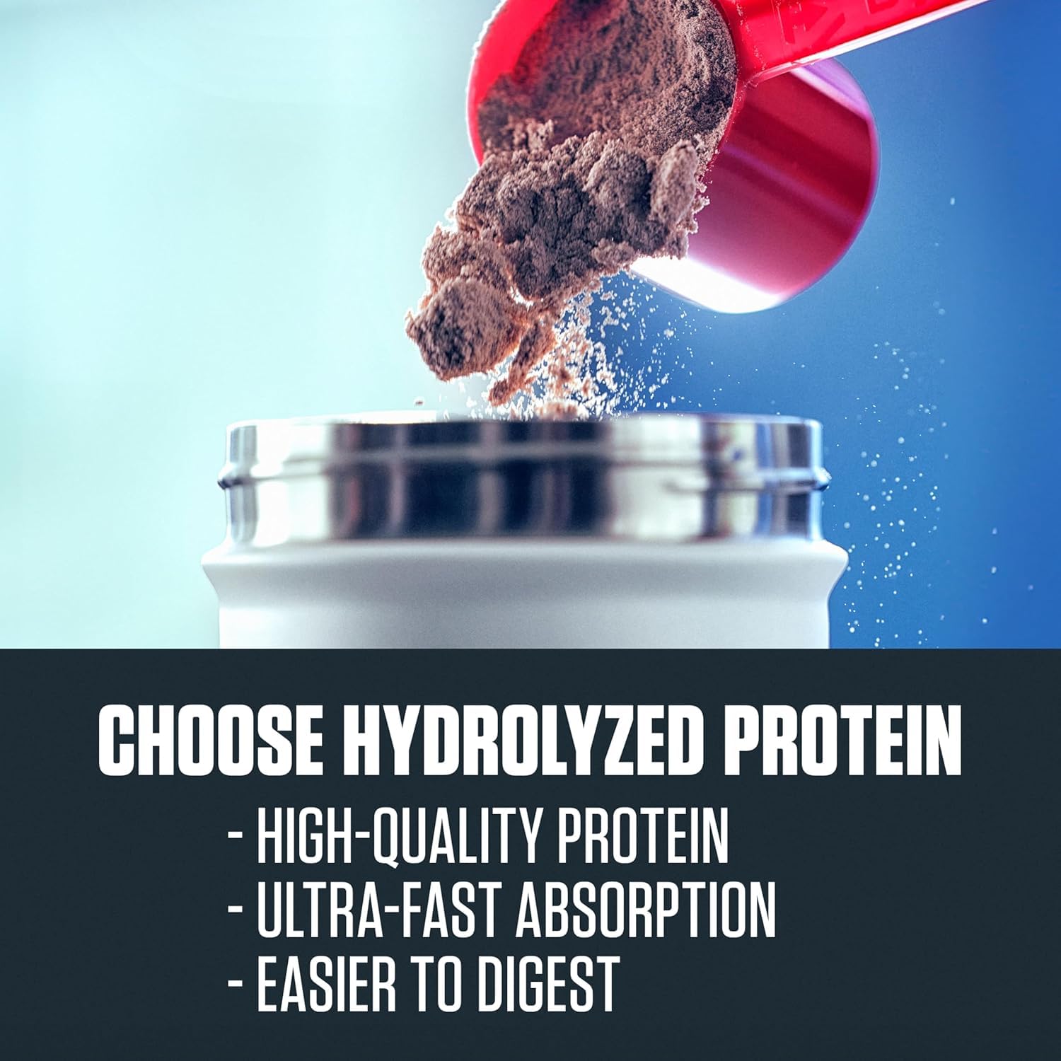 Shake in glass demonstrates fast mixability for post-workout recovery.