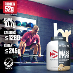 Dymatize Super Mass Gainer vanilla serving spoon for easy portioning before workouts.