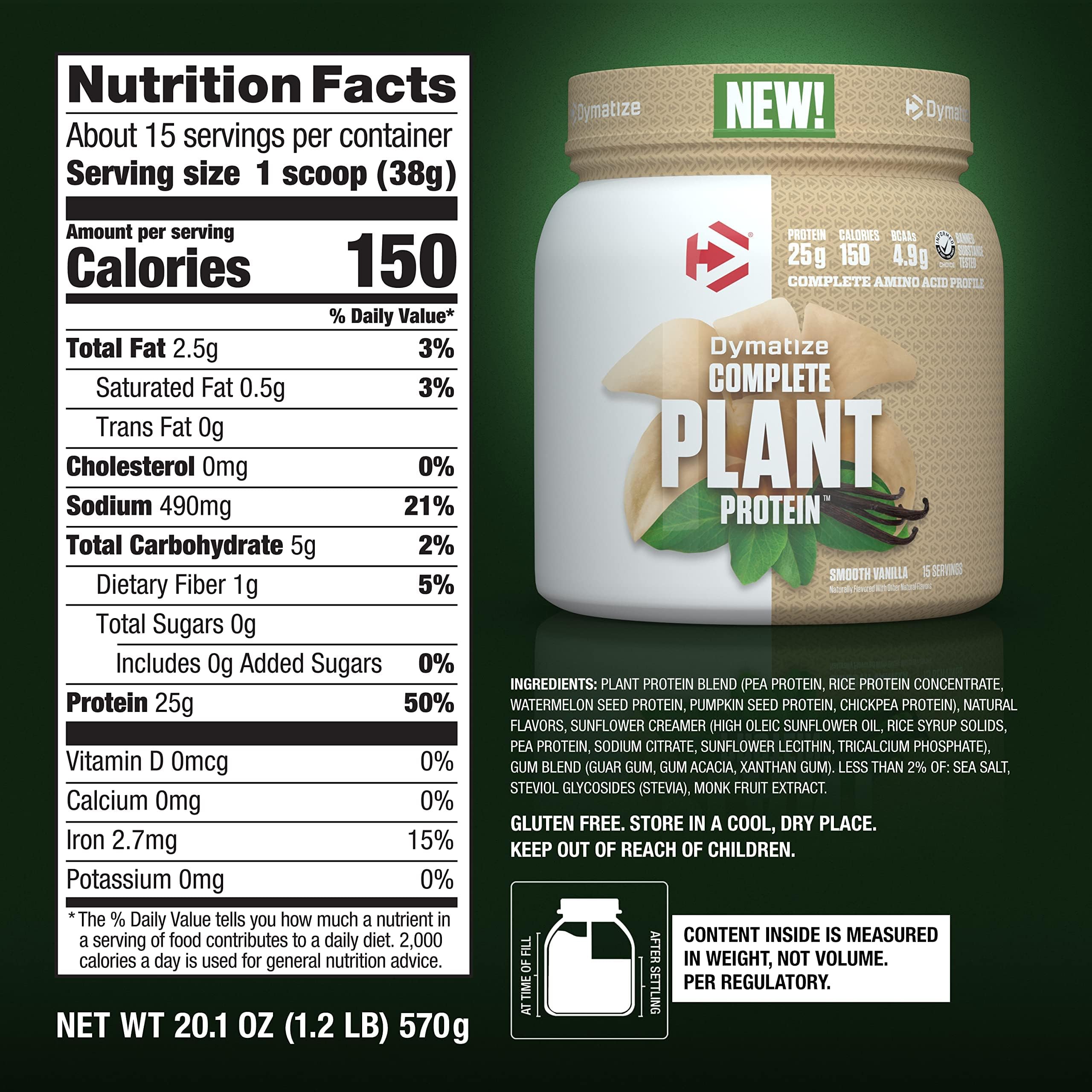 Dymatize Vegan Plant Protein closeup of dairy-free packaging