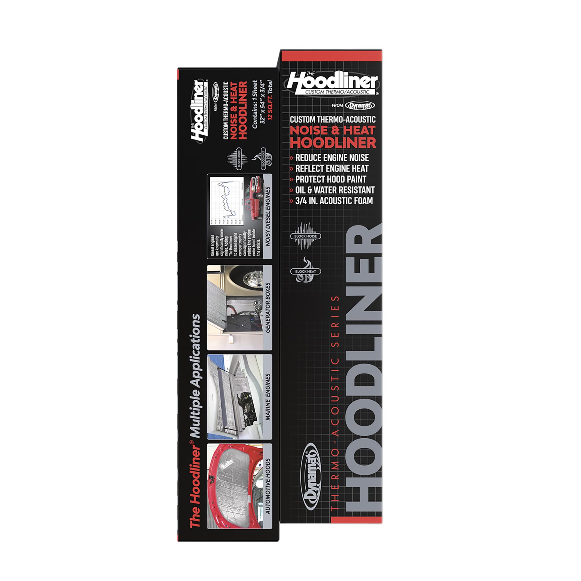 Dynamat Hoodliner foam layer reduces engine noise for a quieter ride.