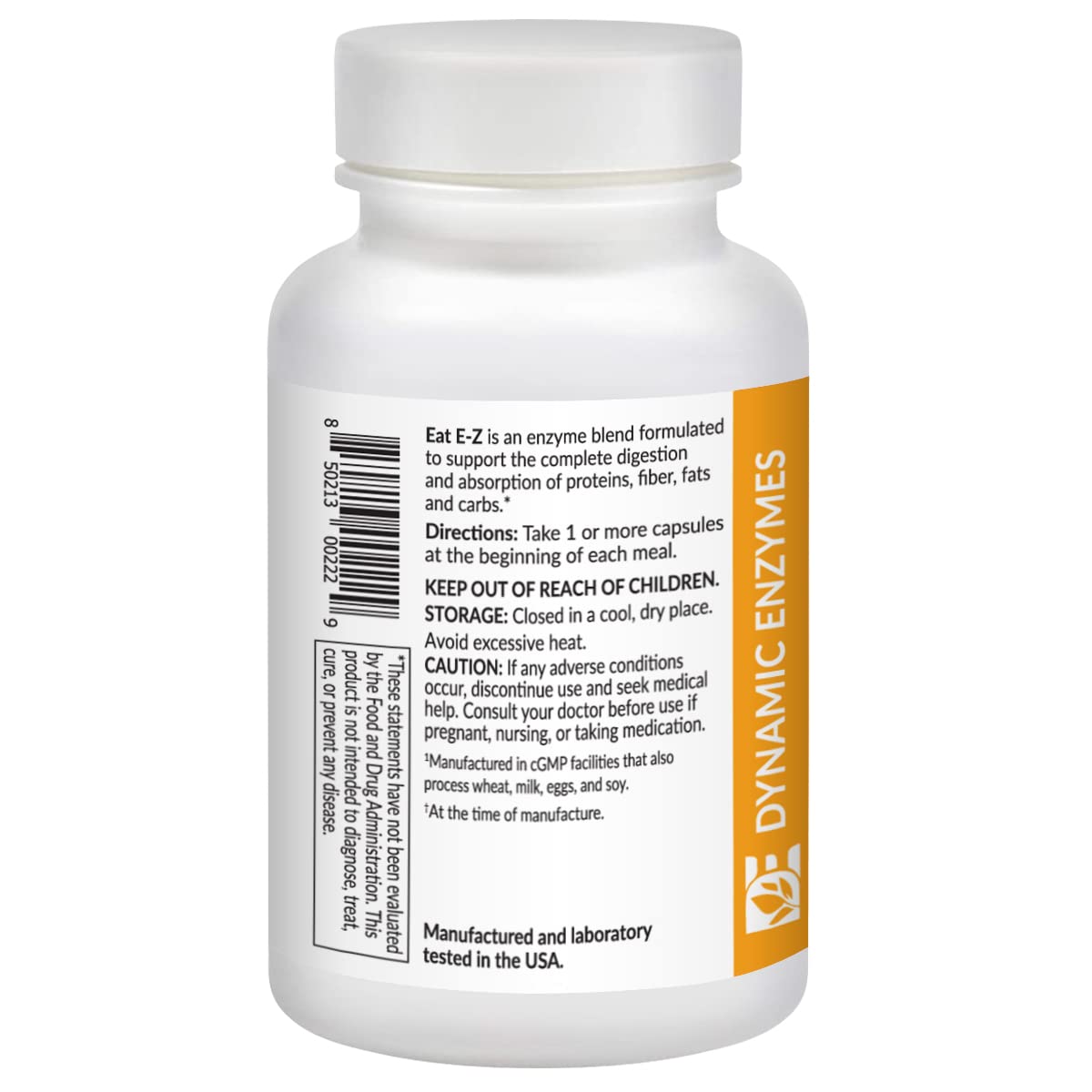 Dynamic Enzymes Eat E-Z label closeup highlighting CoActiv-8 blend for digestion.