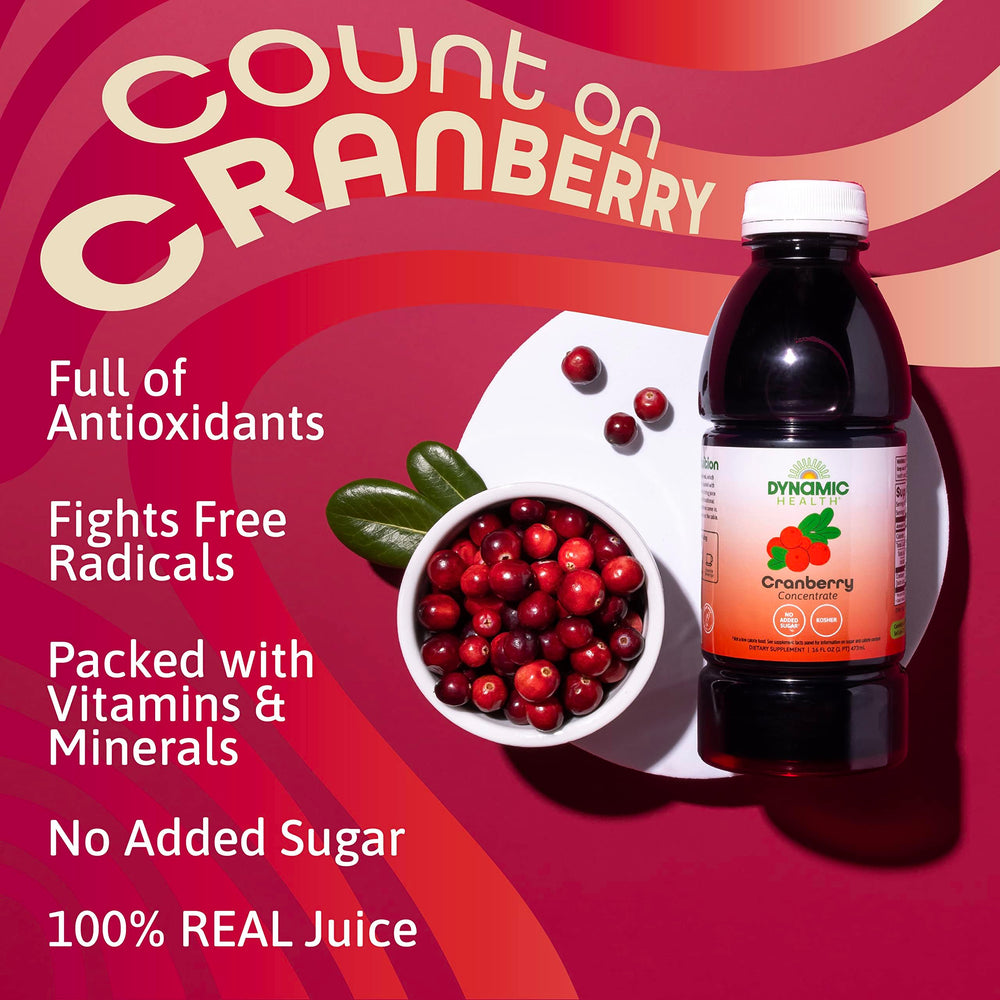 Dynamic Health Cranberry Juice Concentrate close-up of ingredients on the label