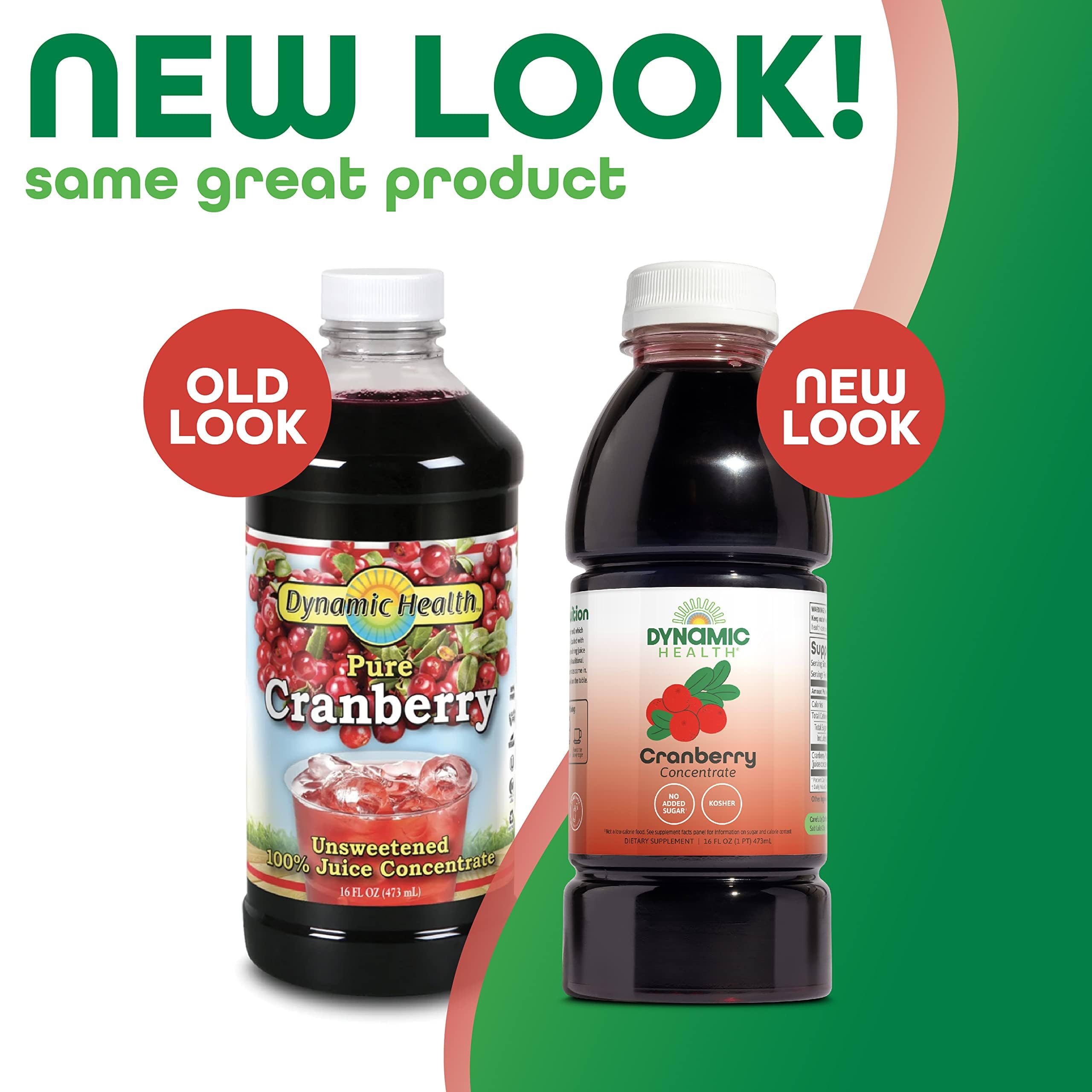 Dynamic Health Cranberry Juice Concentrate label front highlighting organic, no additives