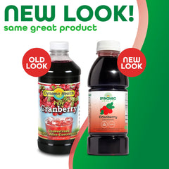Dynamic Health Cranberry Juice Concentrate label front highlighting organic, no additives