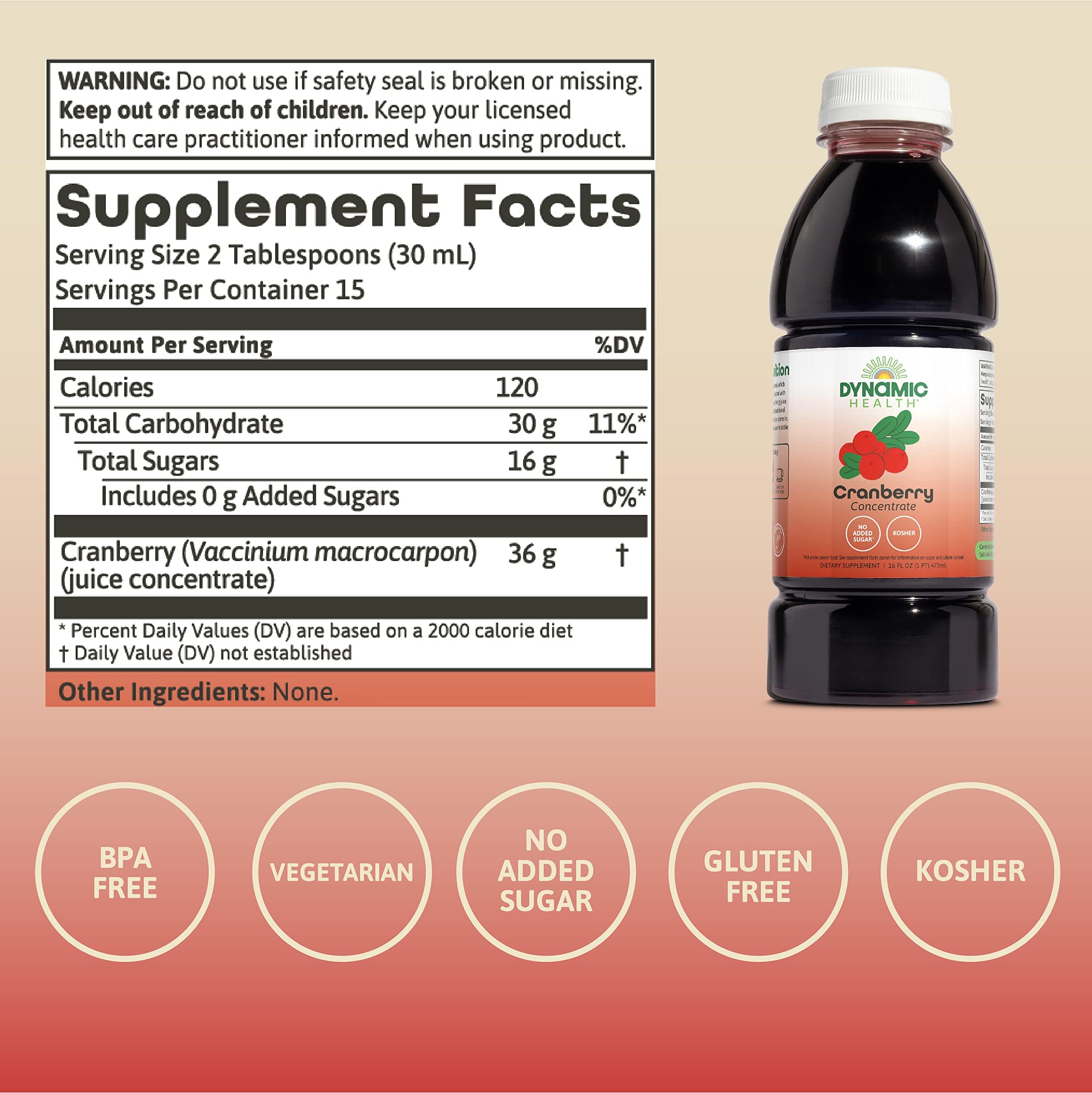 Dynamic Health Cranberry Juice Concentrate being poured into a glass for a clean, additive-free drink