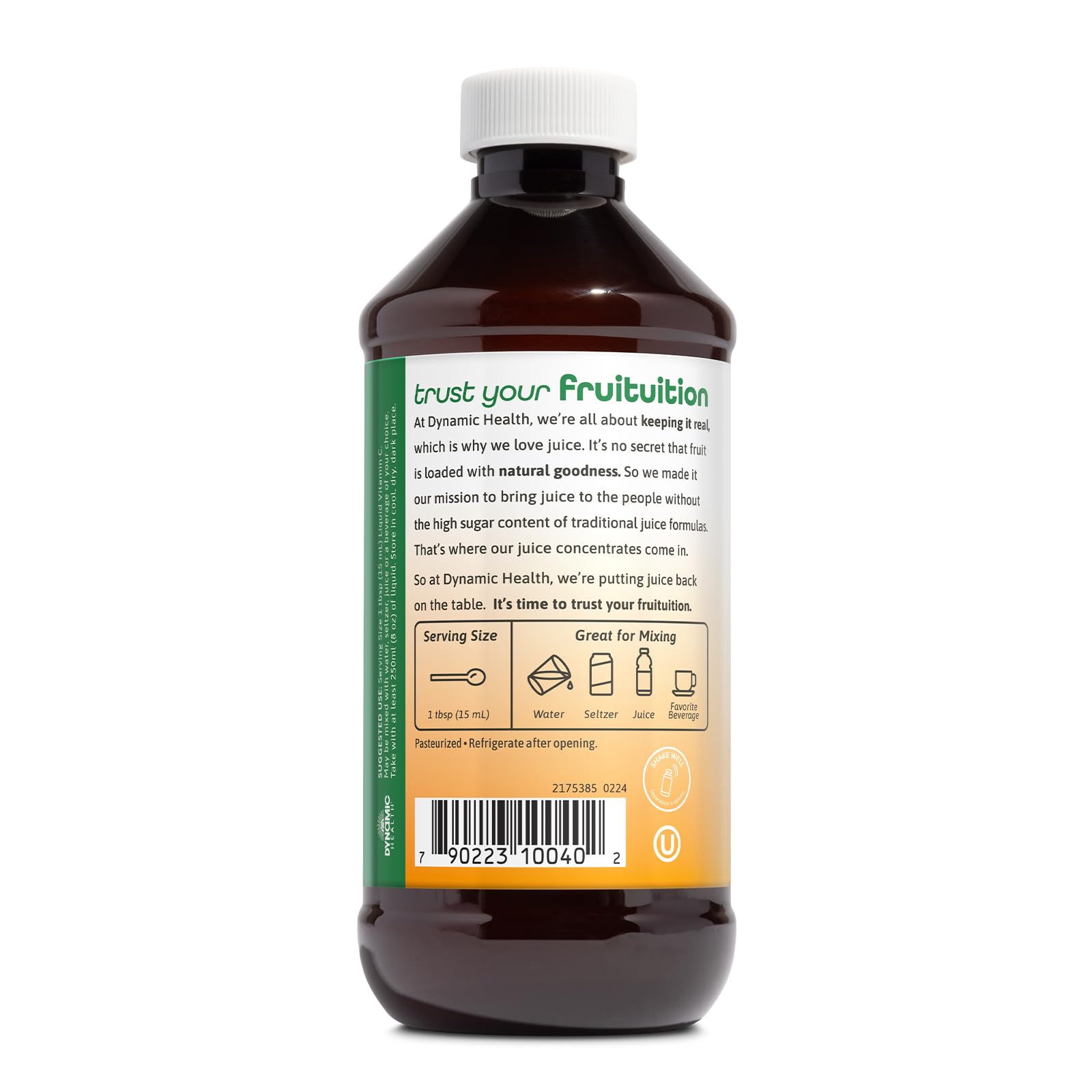 Dynamic Health Liquid Vitamin C with rose hips and bioflavonoids for added nutrition.