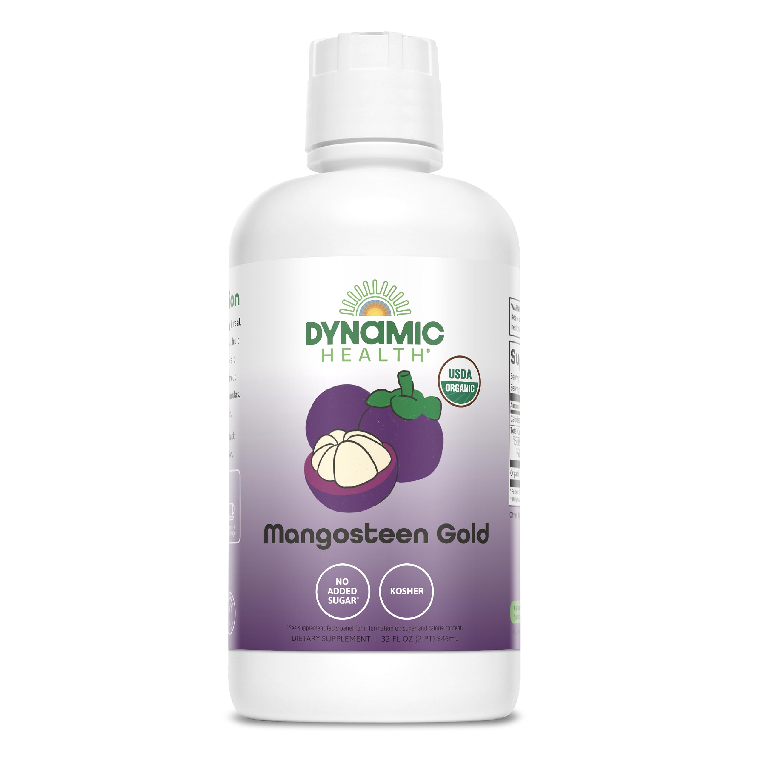Dynamic Health Mangosteen Gold bottle front – organic juice for daily refreshment