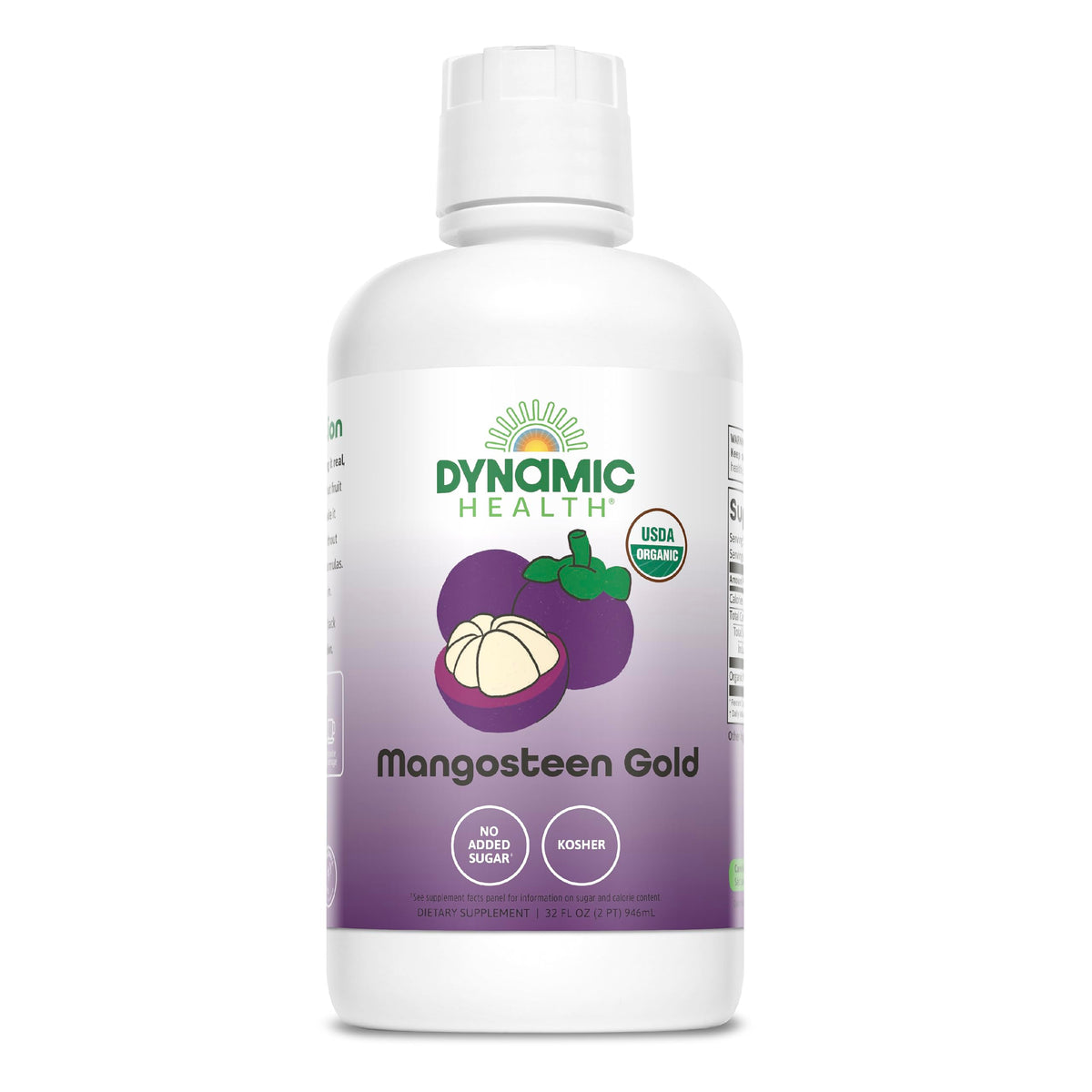 Dynamic Health Mangosteen Gold bottle front – organic juice for daily refreshment