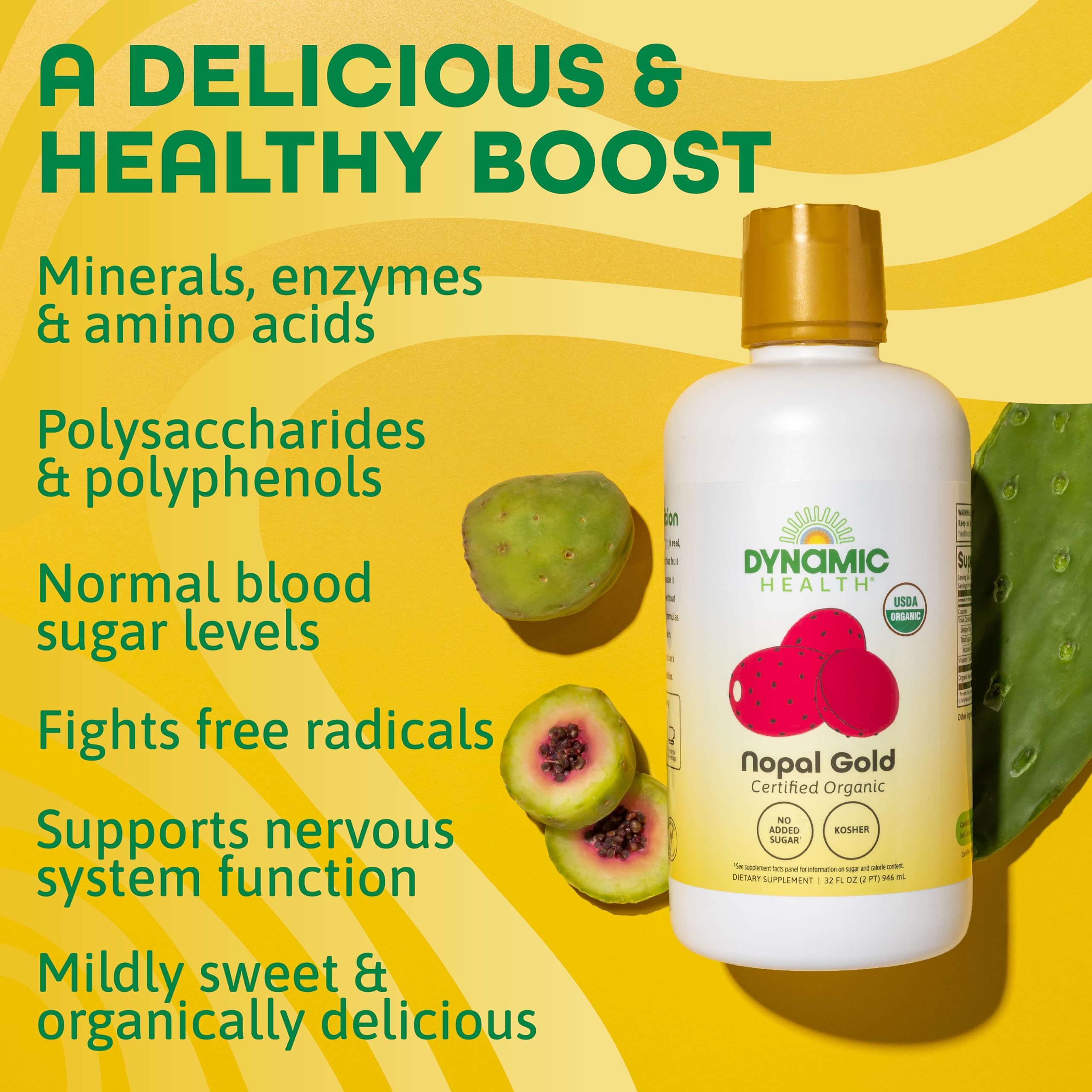 Dynamic Health Nopal Gold bottle front with brand name and 32 oz size