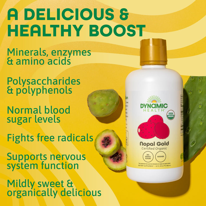 Dynamic Health Nopal Gold bottle front with brand name and 32 oz size