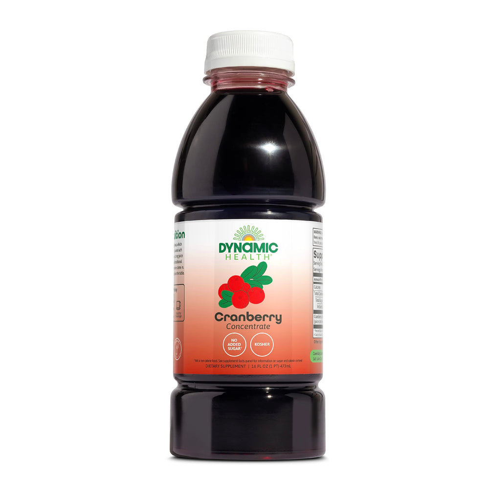 Dynamic Health Pure Cranberry Juice Concentrate bottle showing 100% juice and natural antioxidants