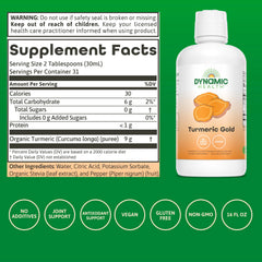 Dynamic Health Turmeric Gold glass of juice ready to sip for antioxidant support.
