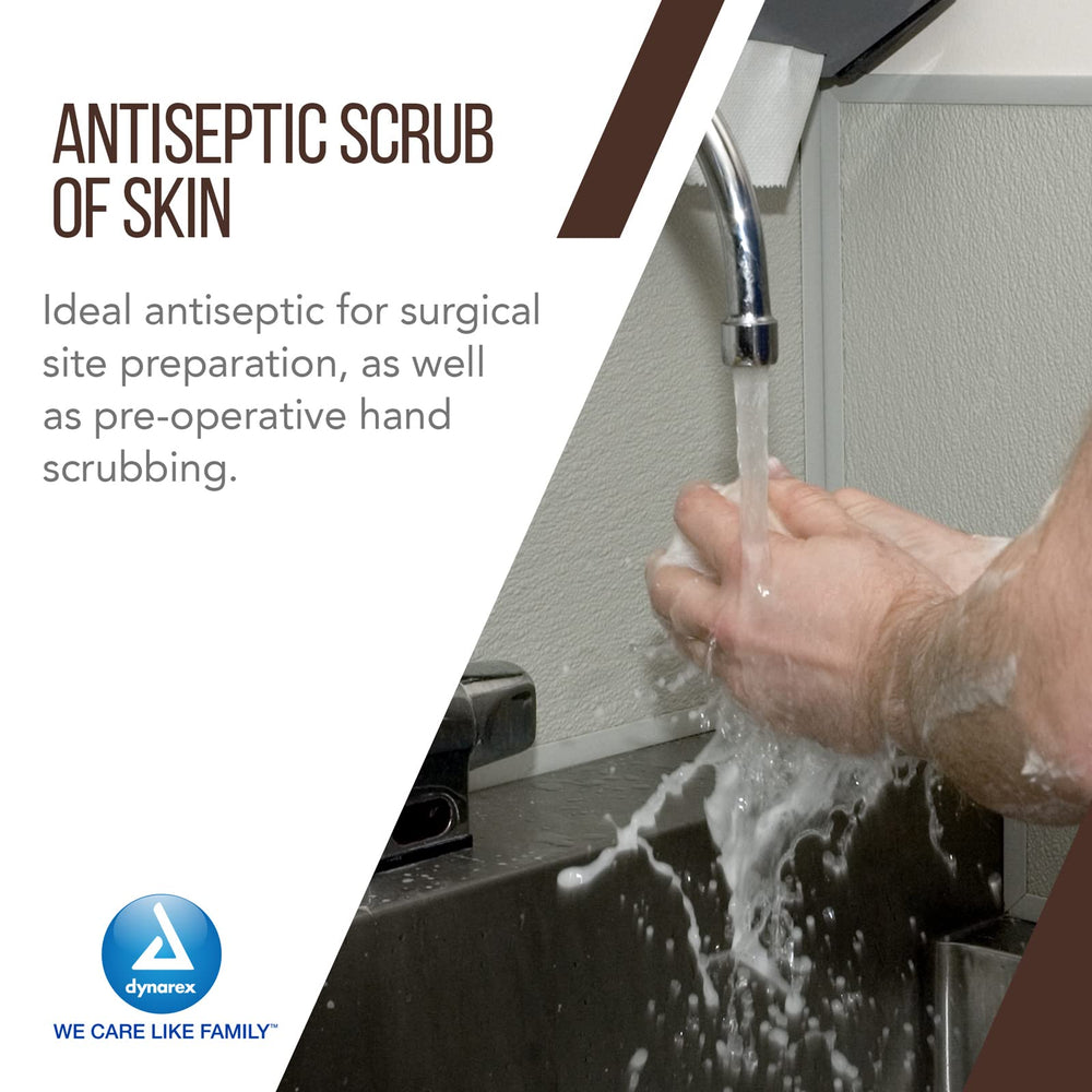 Applying Dynarex povidone-iodine scrub to skin for preoperative prep