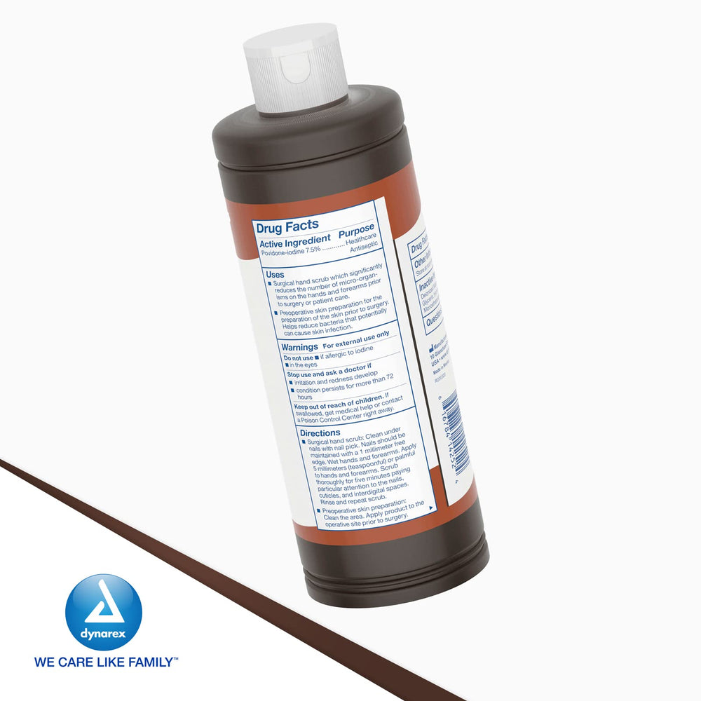 Dynarex povidone-iodine scrub label with usage information