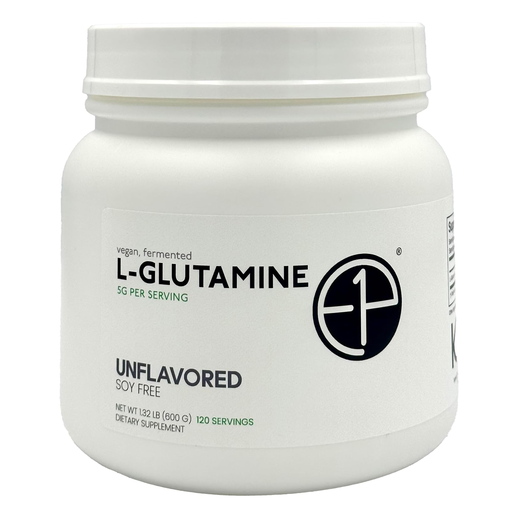 E1P L-Glutamine 600g unflavored bottle for convenient daily use.