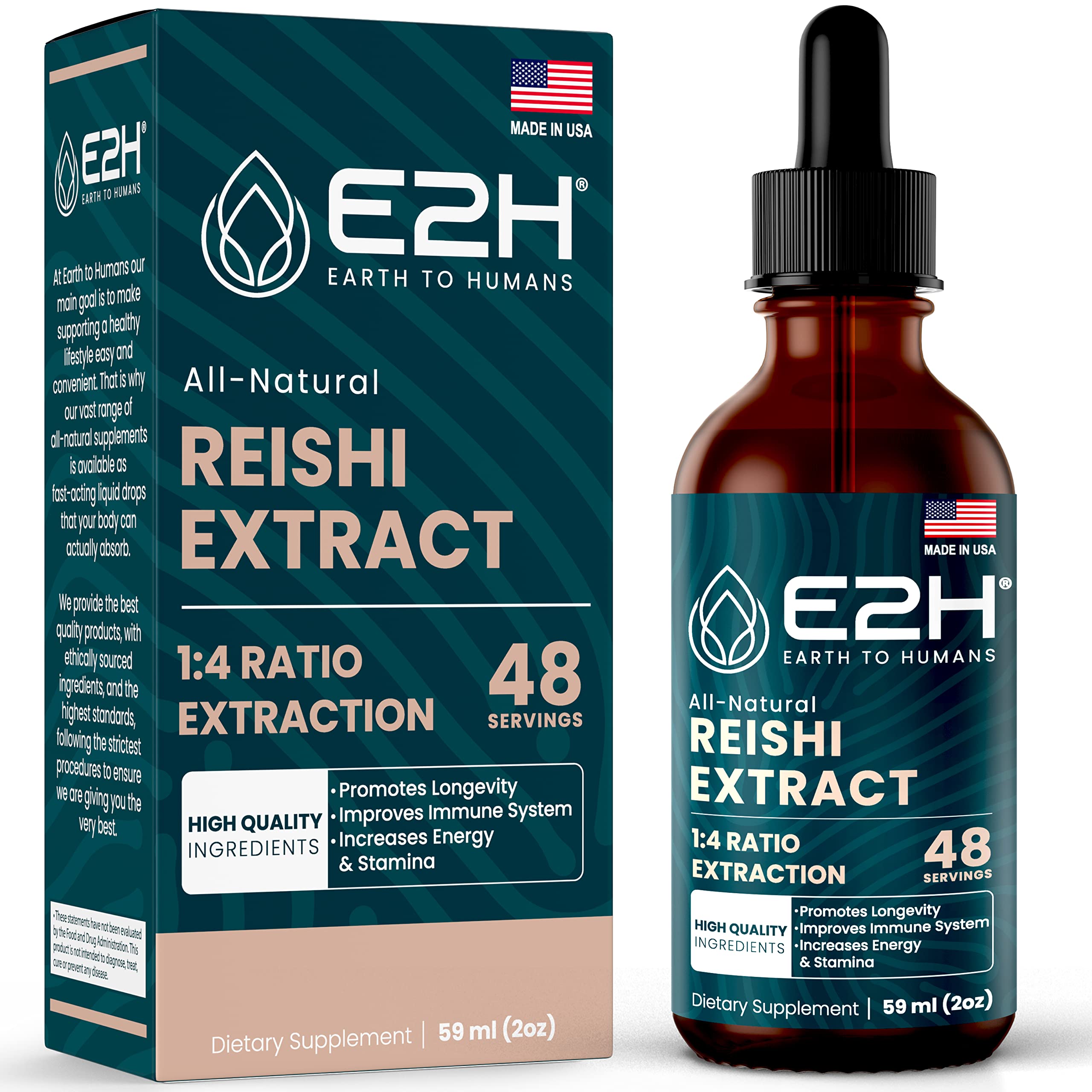 E2H Reishi tincture bottle for daily wellness and easy dosing.