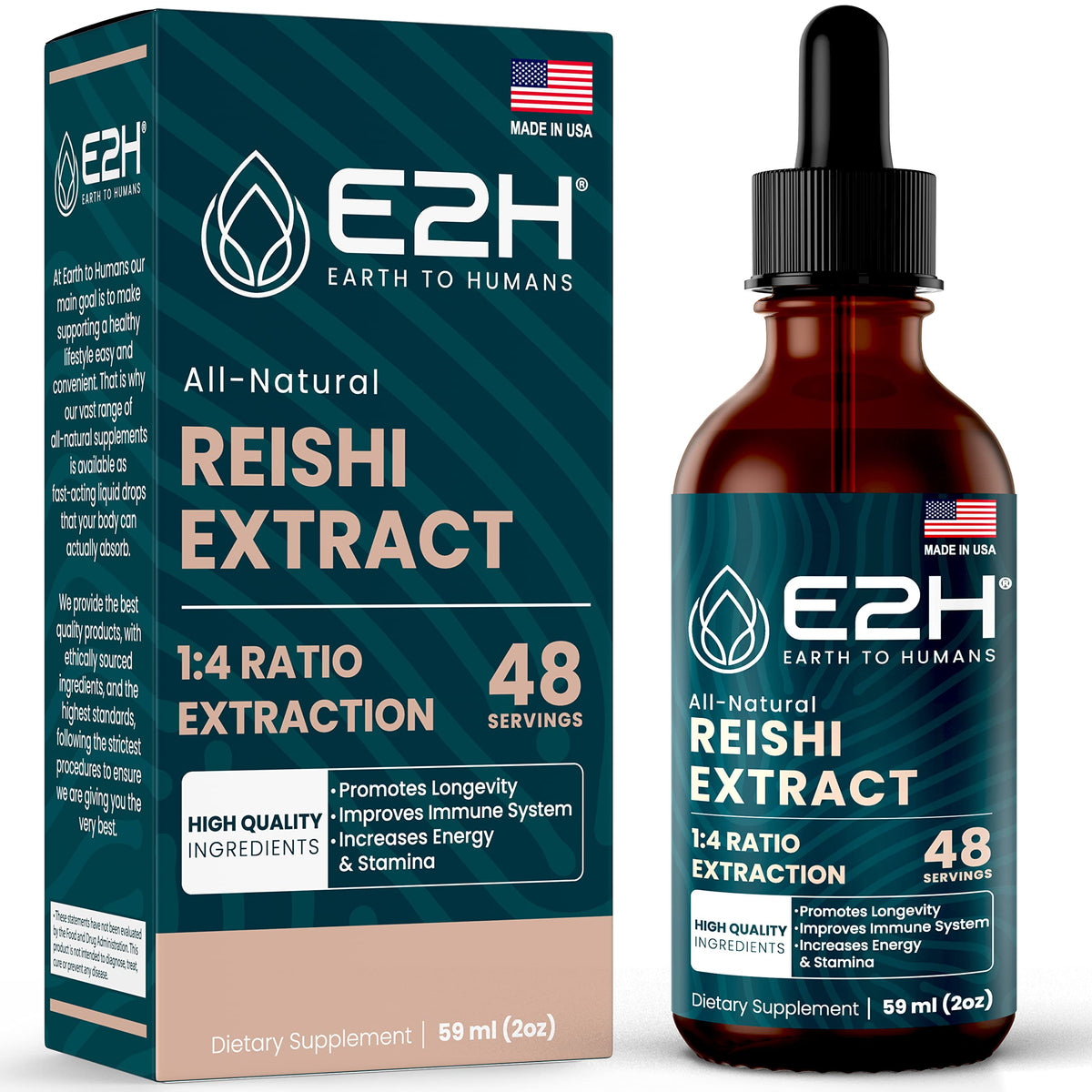 E2H Reishi tincture bottle for daily wellness and easy dosing.