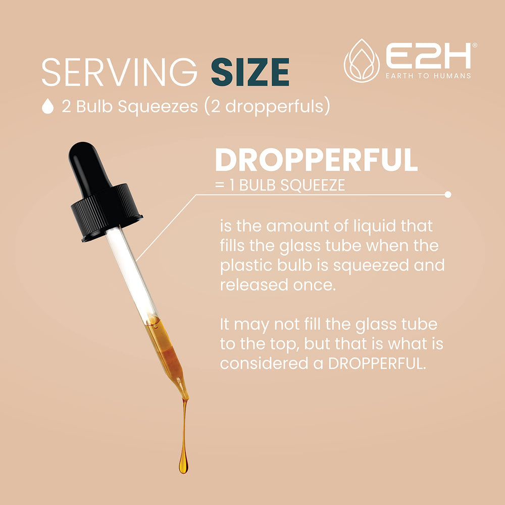 E2H Reishi tincture glass reveals rich color and potency.