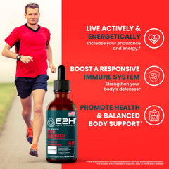 E2H drops showcase fast-absorption immune support for on-the-go vitality.