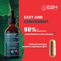 E2H label close-up highlights natural ingredients and GMP-compliant quality.
