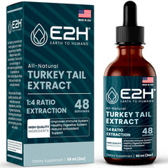 E2H Turkey Tail extract bottle for easy immune and digestive support.