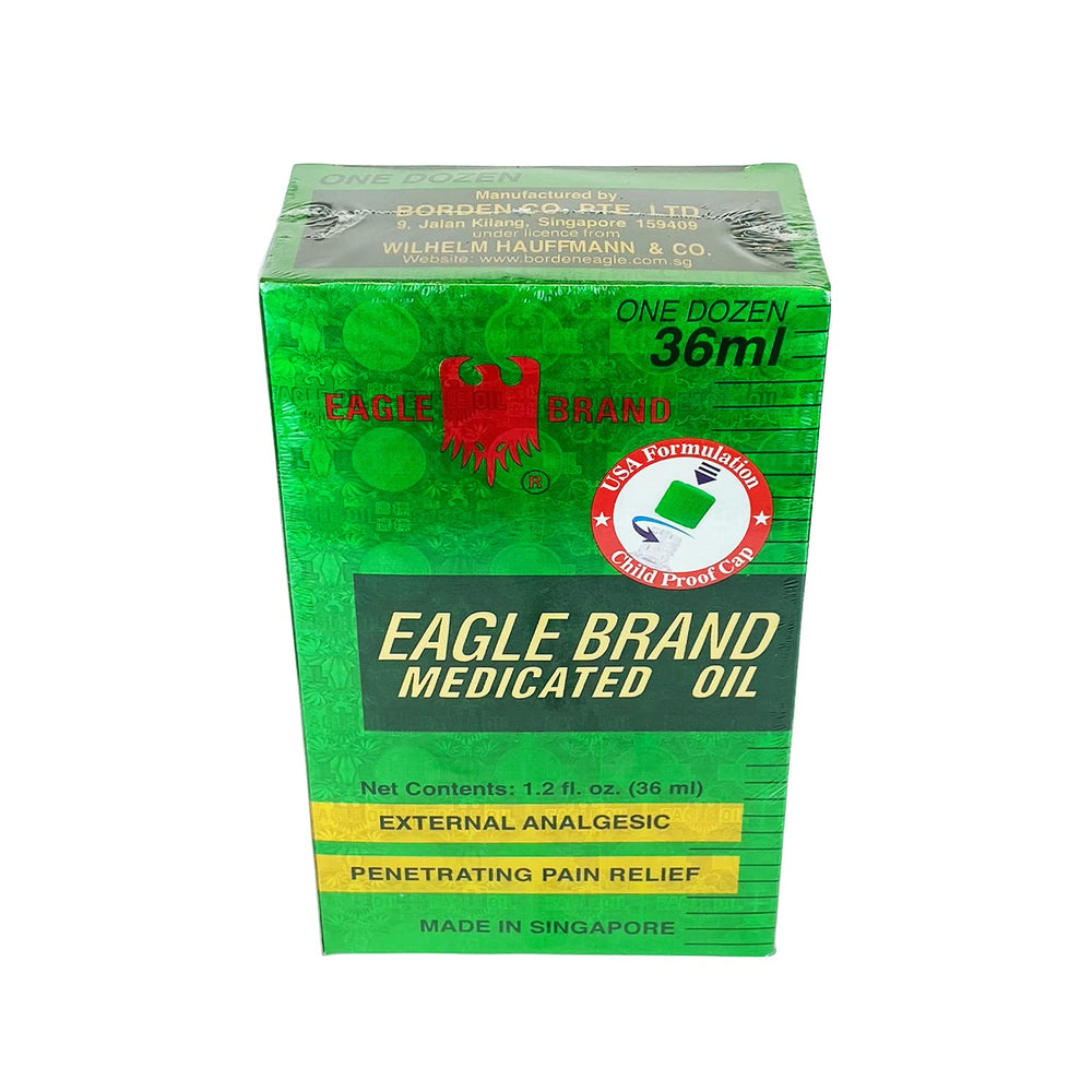 Eagle Brand medicated oil applied to shoulder for possible soothing use