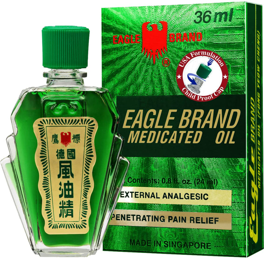 Eagle Brand medicated oil with child-safe cap for safe handling